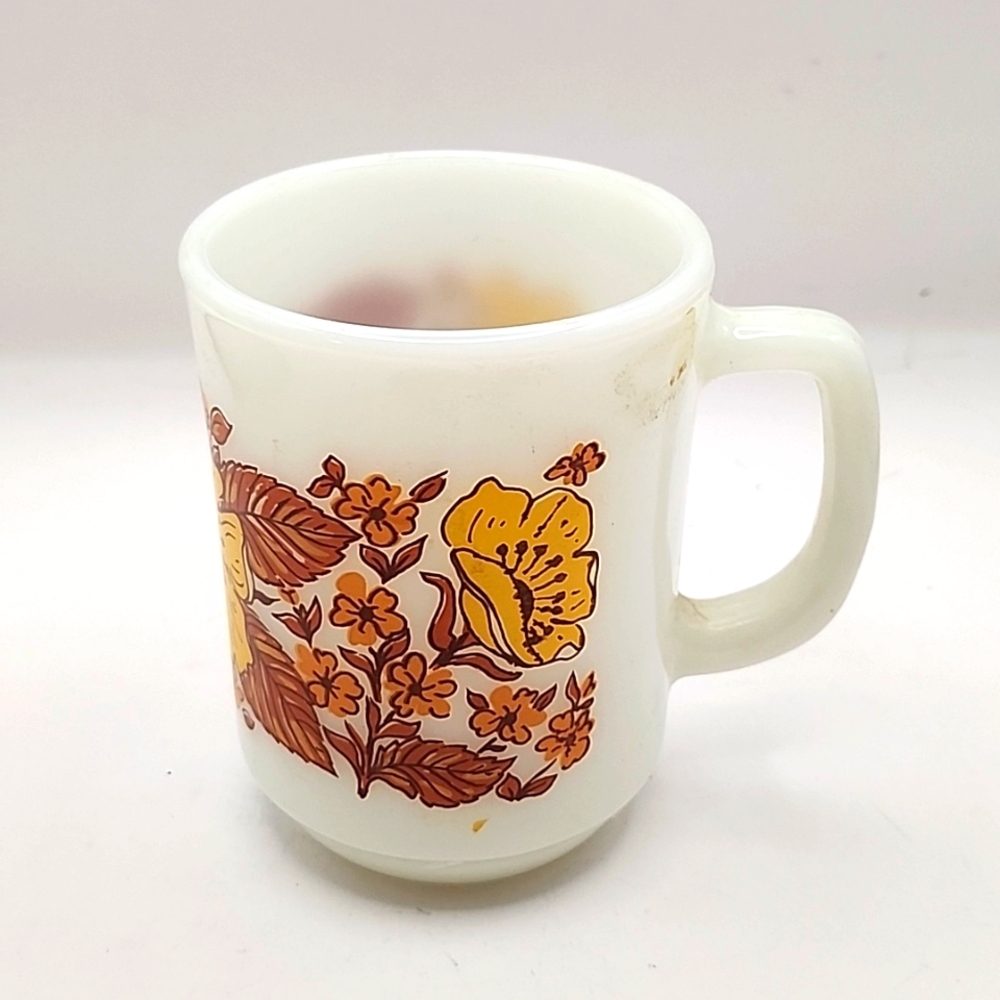 Vintage 1960s Anchor Hocking Fire King Flower Mug 4.25"